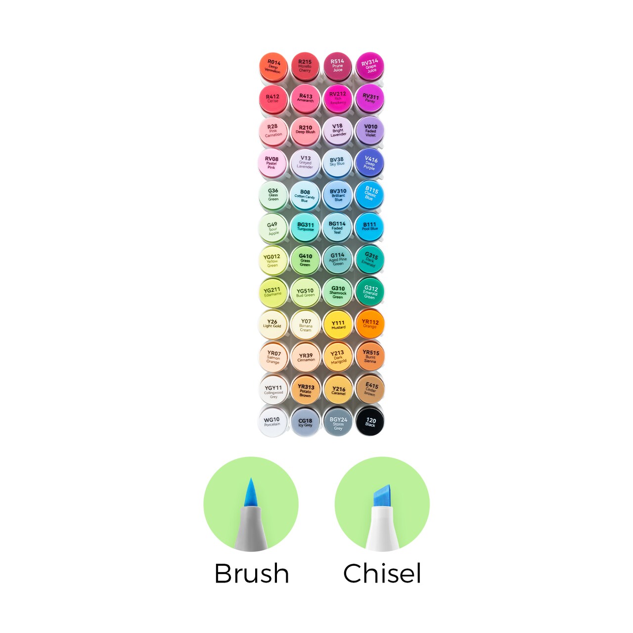 Ohuhu Alcohol Markers Brush Tip: 48-Color Double Tipped Art Marker Set for Artist Adults Coloring Illustrations - Honolulu/ Honolulu B -Brush & Chisel/ Brush & Fine -Refillable